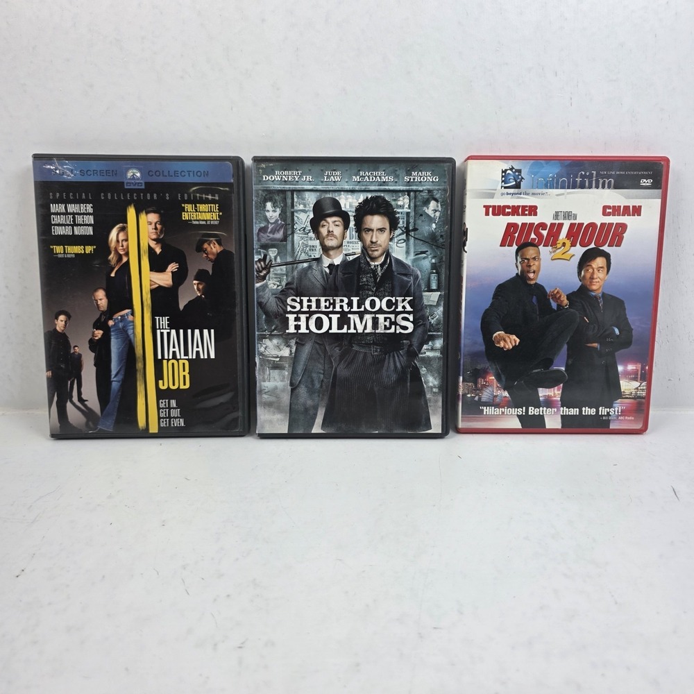 Action Movie DVD Bundle - Sherlock Holmes, The Italian Job, Rush Hour 2